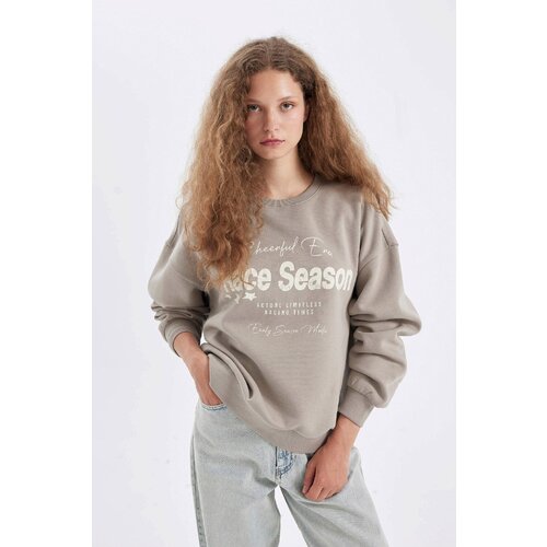 Defacto Women's Loose Fit Crew Neck Printed Thick Sweatshirt Cene