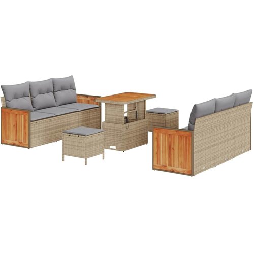 vidaXL Vrtna sedežna garnitura 9 pcs Bež poli ratan, (5000133463) Cene