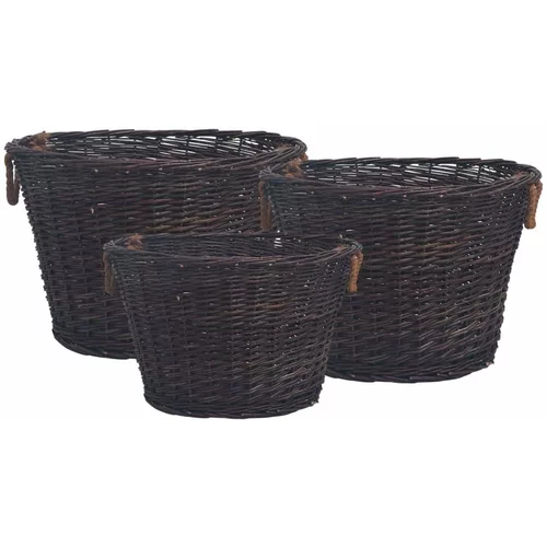  3-dijelni set košara za drva za ogrjev tamnosmeđi od vrbe