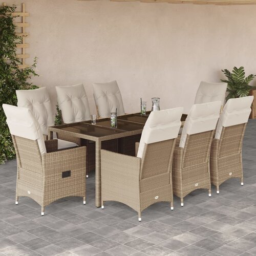  9-dijelni vrtni blagovaonski set od poliratana s jastucima bež 190 x 90 x 75 cm Slike