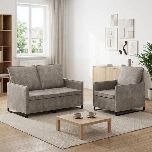  Set sofe 2 pcs Svjetlosiva Umjetni sued - Svjetlosiva 1-Sjedalo + 2-Sjedalo (120 cm) Cene