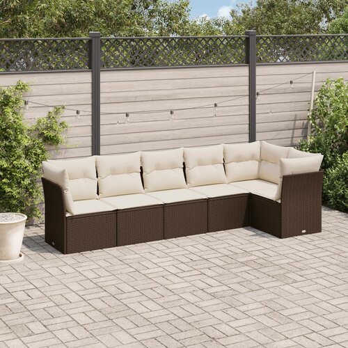 VidaXL 6-dijelni set vrtnih sofa od poliratana s jastucima smeđi Slike
