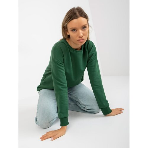Fashion Hunters Basic dark green cotton long sweatshirt Slike