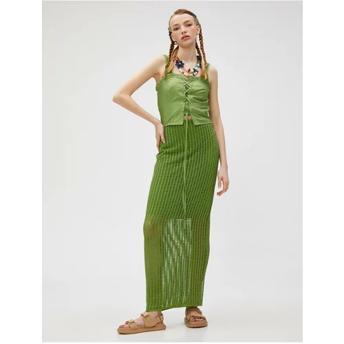 Koton Mesh Midi Skirt with Slits Lined