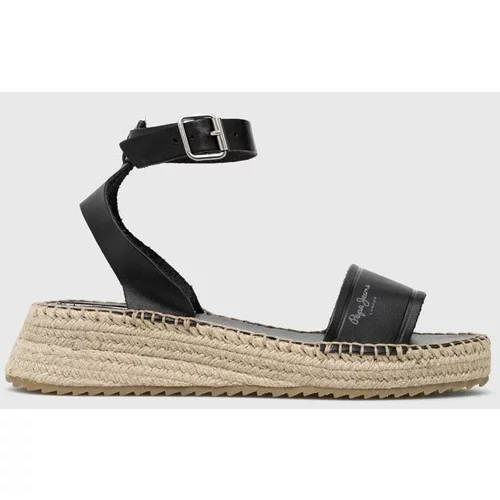 Pepe Jeans Kožne sandale KATE za žene, boja: smeđa, s platformom, PLS90591