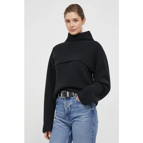 Calvin Klein Volnen pulover ženski, črna barva