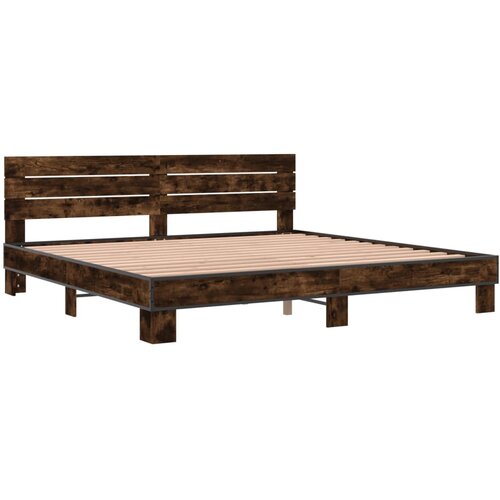 vidaXL Posteljni okvir dimljeni hrast 200x200 cm inž. les in kovina, (21151911) Cene
