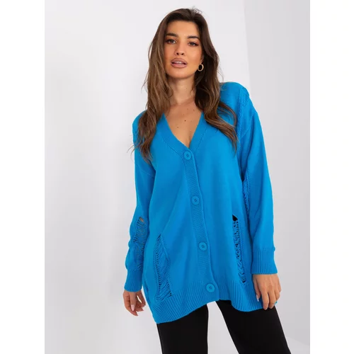 Fashion Hunters Blue women's cardigan with holes