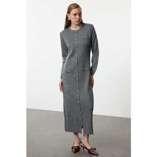 Trendyol Anthracite Knitwear Buttoned Dress