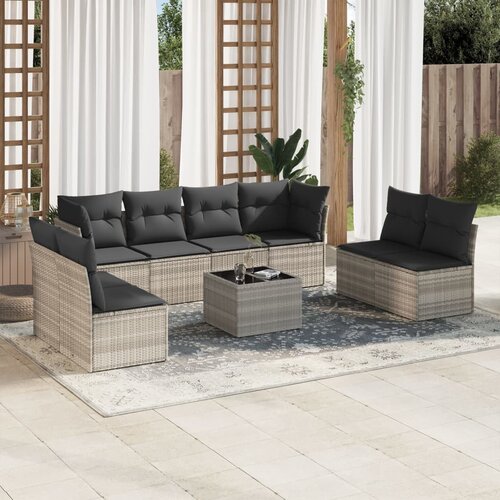 vidaXL 9-dijelni set vrtnih sofa od poliratana s jastucima svjetlosivi Cijene