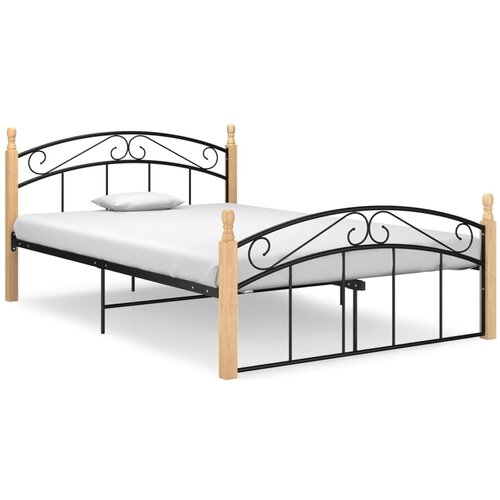 Kovina okvir za krevet crni od metala i masivne hrastovine 140x200 cm Slike