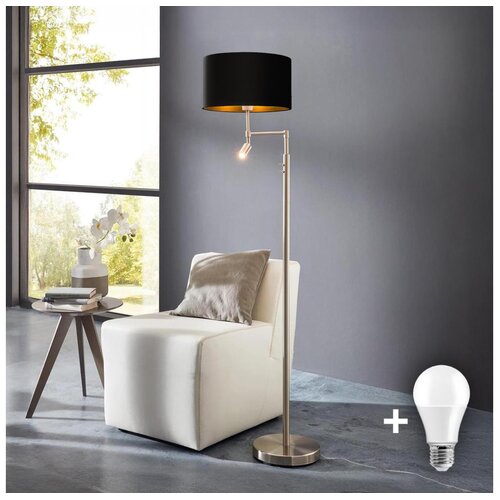 Eglo LED stojeća lampa TUNJA 1xE27/60W/230V + LED/2,1W pr. 38 cm hrom/crna Cene