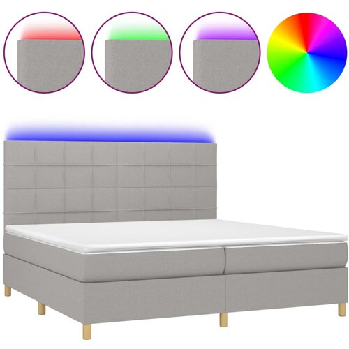  Krevet box spring s madracem LED svjetlosivi 200x200 cm tkanina Slike