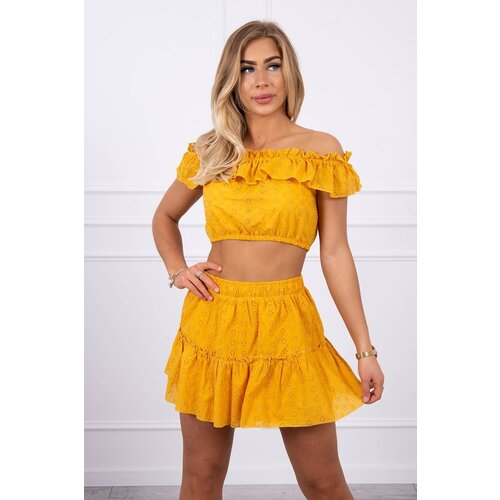 Kesi Embroidered mustard set without shoulders Slike