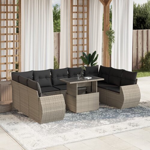 vidaXL 10-dijelni set vrtnih sofa poliratan s jastucima svijetlosivi Cijene