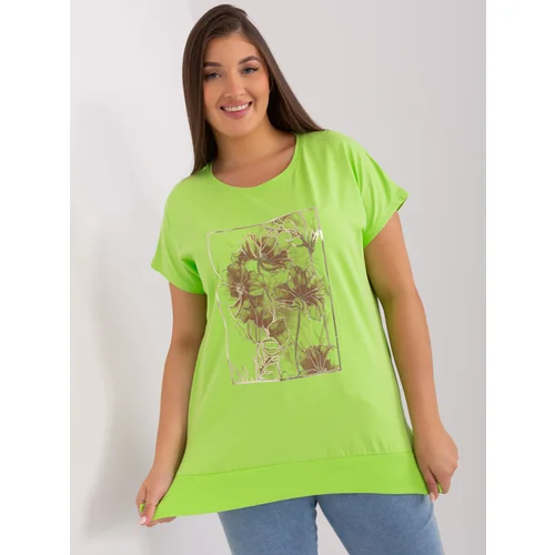 Fashion Hunters Light green cotton blouse of larger size with short sleeves