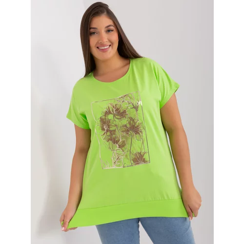 Fashion Hunters Light green cotton blouse of larger size with short sleeves