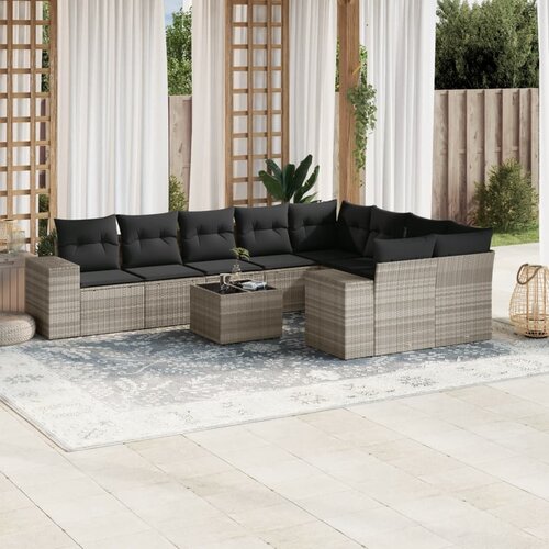 vidaXL 10-dijelni set vrtnih sofa poliratan s jastucima svijetlosivi Cijene