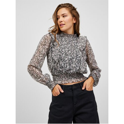 TALLY WEiJL White-black floral short blouse with ruffles - Ladies Cene