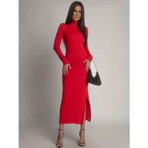 Fasardi Plain dress with long sleeves and red turtleneck