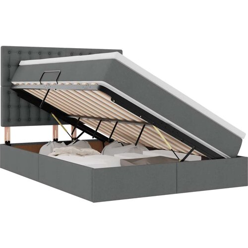  Krevet S LED lampica s pohranom Tamno siva 140 x 190 cm tkanina Slike