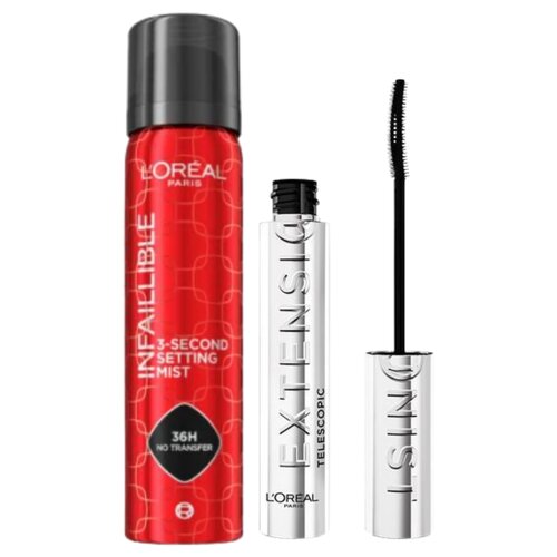 L&amp;acute;Or&amp;eacute;al Paris L&amp;#039;Oreal Paris Infaillible 3-second sprej za setovanje &amp;scaron;minke + L&amp;#039;Or&amp;eacute;al Paris Telescopic Extensionist maskara Slike