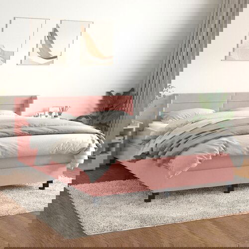 The Living Store Box spring postelja z vzmetnico roza 140x190 cm žamet - Box Spring Postelja, (21488493) Slike