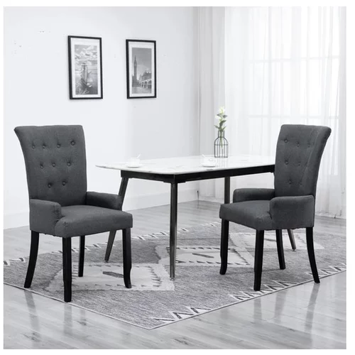  Jedilni stol z naslonjali za roke temno sivo blago