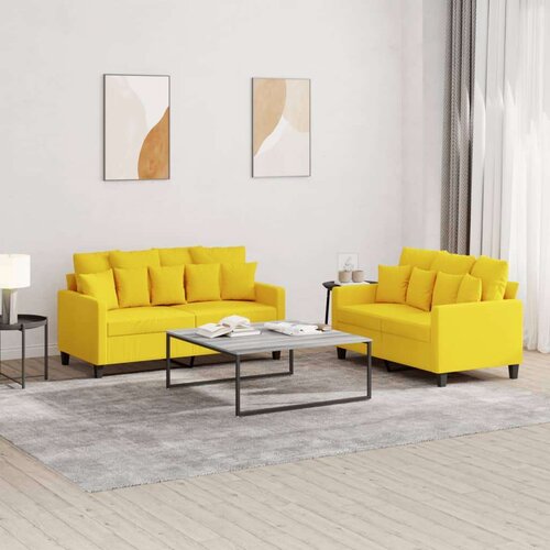  2-dijelni set sofa s jastucima svjetložuti od tkanine Cijene