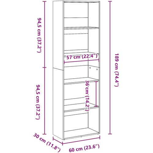  Regal za knjige bijeli 60x30x189 cm od konstruiranog drva Slike