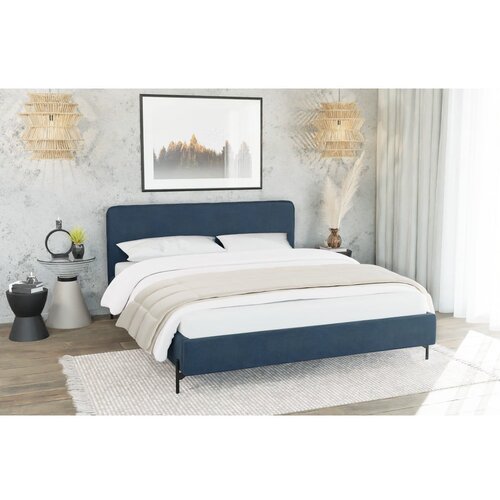 Ropez Tamno plavi tapecirani bračni krevet s podnicom 200x200 cm Barker &amp;ndash; Slike