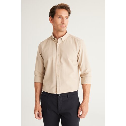 AC&Co / Altınyıldız Classics Men's Beige Buttoned Collar Cotton Slim Fit Slim-fit Oxford Shirt. Cene