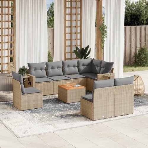 vidaXL 9-dijelni set vrtnih sofa s jastucima bež od poliratana Cijene