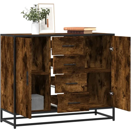 vidaXL Komoda dimljeni hrast 92x35x76 cm konstruirano drvo vidaXL Komoda dimljeni hrast 92x35x76 cm konstruirano drvo