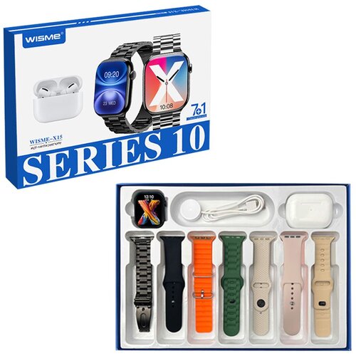  Pametni sat WISME-X15 crni i bluetooth slu&amp;scaron;alice set (7 narukvica) Slike