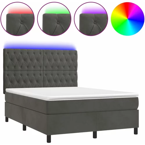 vidaXL Box spring postelja z vzmetnico LED temno siva 140x190 cm žamet, (20789433)