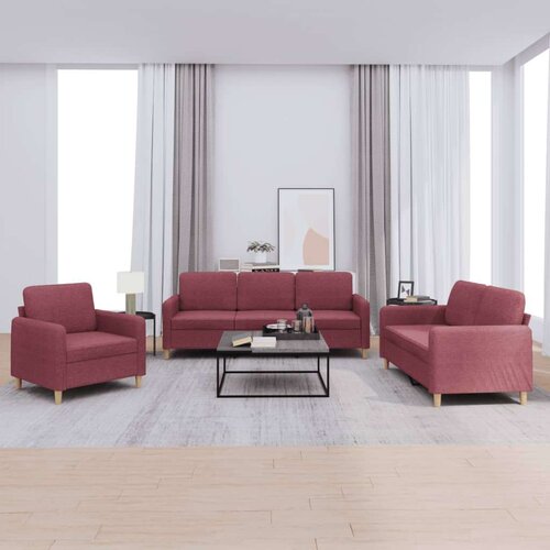  3-dijelni set sofa s jastucima crvena boja vina od tkanine Slike