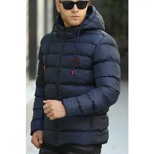 River Club Men's Navy Blue Fleece Water and Windproof Hooded Winter Inflatable Sports Coat