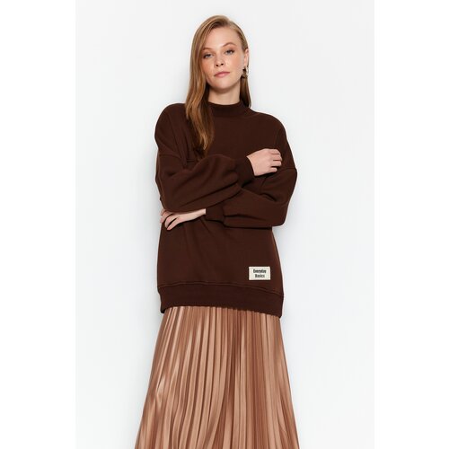 Trendyol Brown Oversize Knitted Pile Sweatshirt Slike