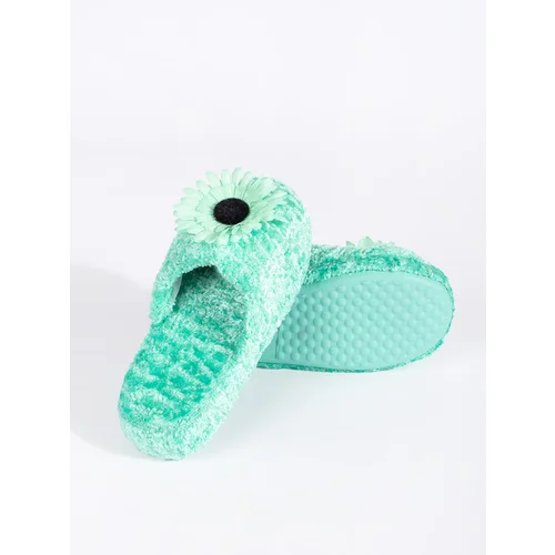 Shelvt Green children's slippers with a decorative flower