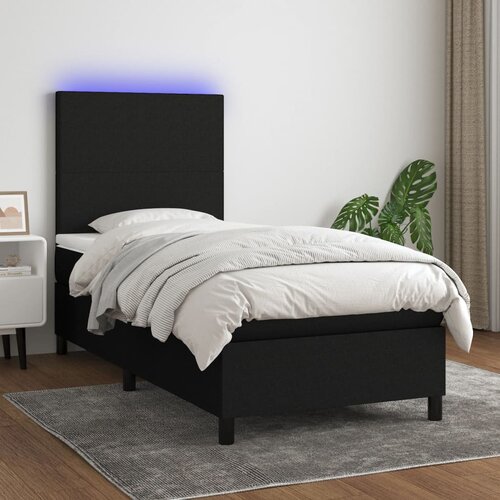 VidaXL Box spring postelja z vzmetnico LED črna 90x200 cm blago Slike
