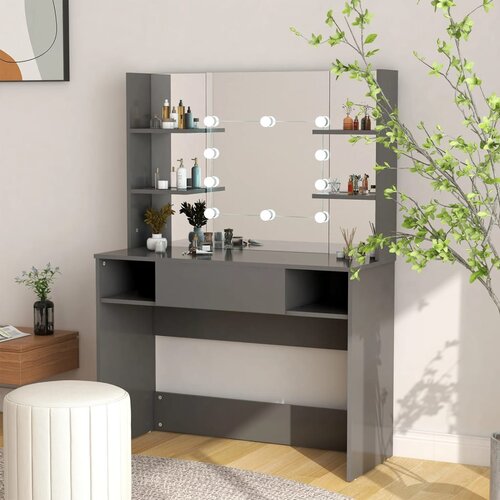 The Living Store Toaletna mizica z LED lučkami 100x40x135 cm MDF siva - Mizica Za Ličenje, (21494802) Cene