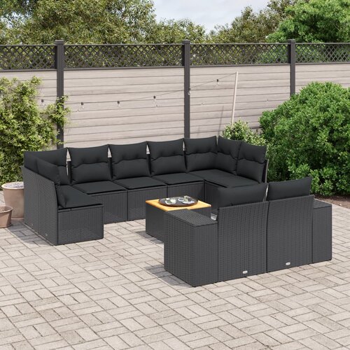 vidaXL 10-dijelni set vrtnih sofa s jastucima crni od poliratana Cijene