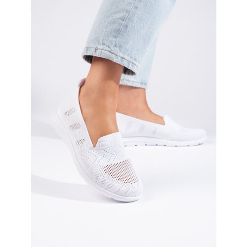 Shelvt White Women&amp;#039;s Textile Slip On Slike