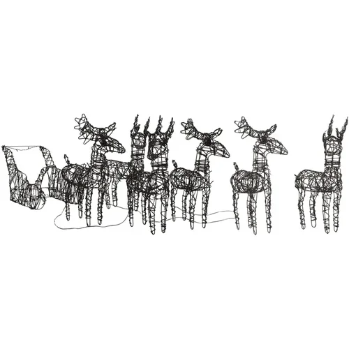 vidaXL Božični okras severni jeleni in sani 320 LED toplo bela ratan