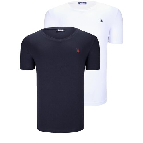 Dewberry DUAL SET T8568 V-NECK MENS T-SHIRT-NAVY BLUE-WHITE Cene