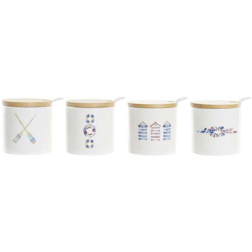 Zdjela za Šećer DKD Home Decor Mornar Bijela Pisana Bambus Dolomite 4 Dijelovi 7 5 x 7 5 x 7 5 cm Cijene