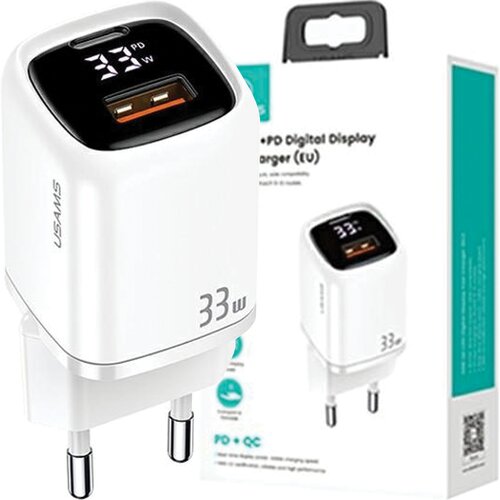 Usams OMREŽNI POLNILEC 1XUSB-C 1XUSB PD3.0 QC3.0 33W ZA TELEFON BEL, (21974820) Cene