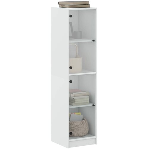  Visoka komoda sa staklenim vratima bijela 35 x 37 x 142 cm Slike