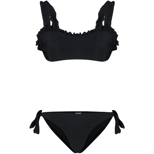 Trendyol Black Bralette Frilly Textured Bikini Set Slike